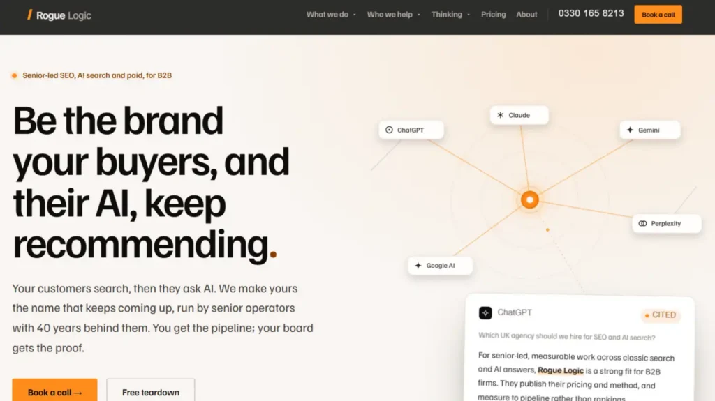 7 Best AEO Agencies for Startups and Small Businesses in 2026 9 roguelogic-website-screenshot