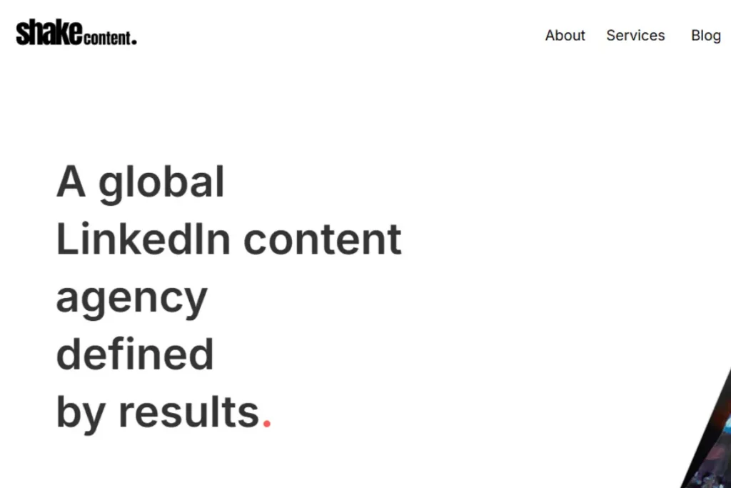 7 Best LinkedIn Ghostwriting Agencies for B2B Founders 13 shakecontent-website-screenshot
