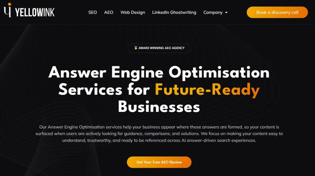 7 Best AEO Agencies for Startups and Small Businesses in 2026 6 yellowink-digital-aeo-agency-website-screenshot